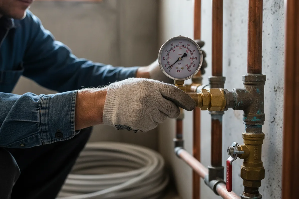 Pressure testing a repaired line during Water Line Repair in Sweet Home